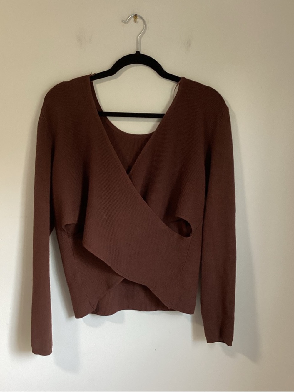 *Pink Rose Brown Wrap-Front Long Sleeve Top